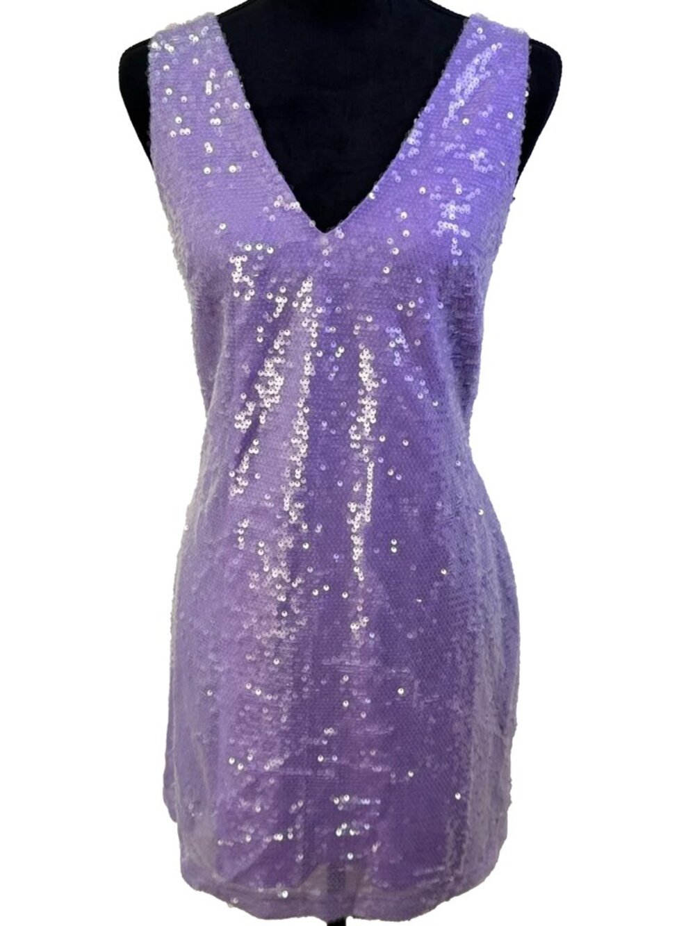 A New Day Lavender Sequin Mini Dress Medium V-Neck Party Cocktail Glam Sparkle